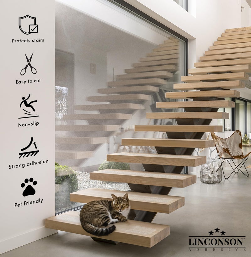 linconson Clear Slip Resistant Stairs Tread Grip Tape | 4â€ x 32â€ | Anti Slip Strips-PVC Free (15 Pack) | Easy Install Roller Included - Image 3